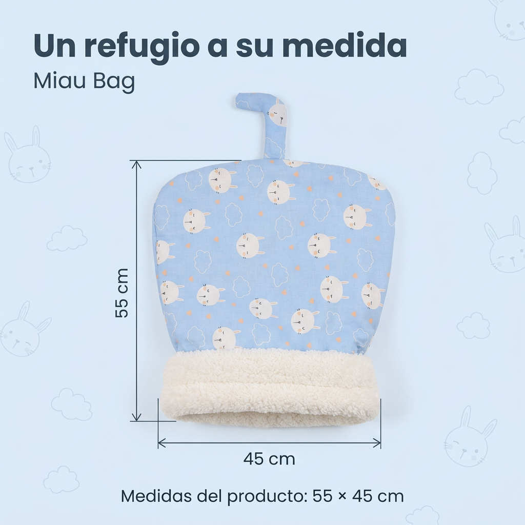 Miau Bag con sus dimensiones de 55 × 45 cm